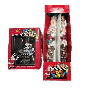 Vtg Matrix Looney Tunes Bugs Bunny Christmas Ornament & Taper Candles Lot NIB
